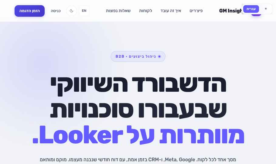 מסך ראשי של דשבורד GM - KPI עיקריים